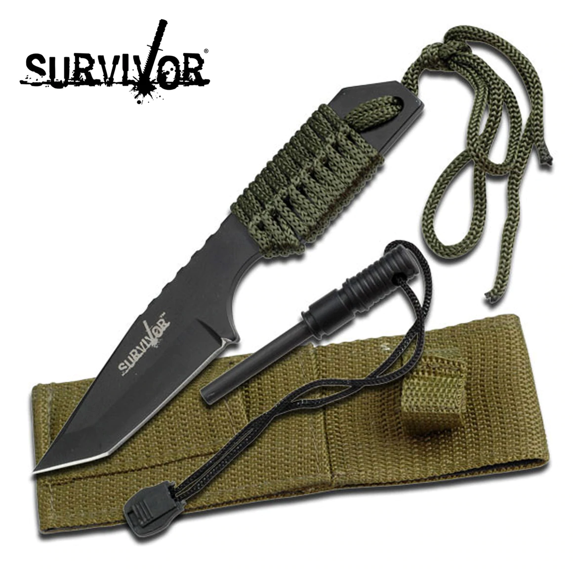 Bellissimo coltello Survivor con acciarino Outdoor Fixed Blade Knife - HK-106320